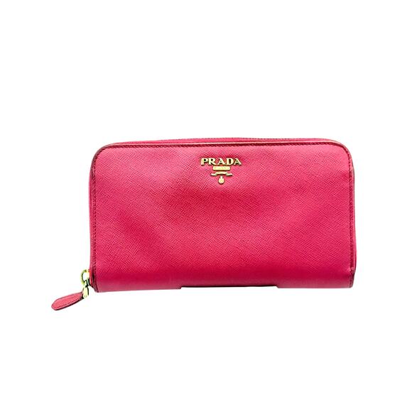 Prada Saffiano Leather Wallet*dark pink*Beautiful continental leather W/COA - Picture 1 of 15